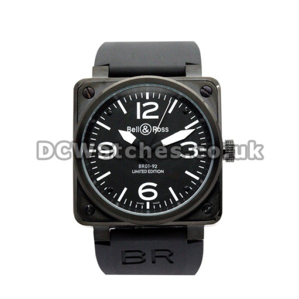 Best Bell and Ross BR01-92 Black Dial White Markers Black Rubber Strap Copy Watches