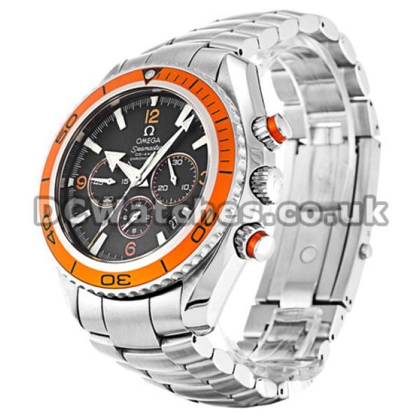 Attractive Black Dial Omega Planet Ocean Replica Watches For Men With Orange Bezel