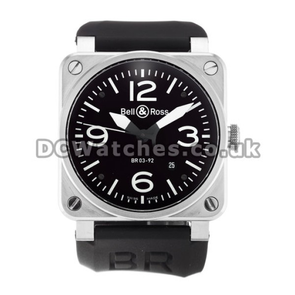 Perfect Bell and Ross BR03-92 Copy 46MM Steel Case Black Quarter Arabic Dial Watches