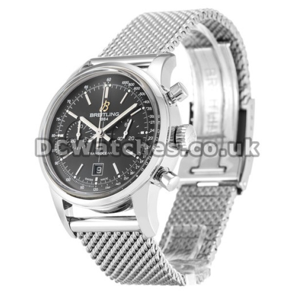 Cheap Breitling Transocean Chronograph Black Baton Dial Ocean Classic Steel Bracelet Replica Watches