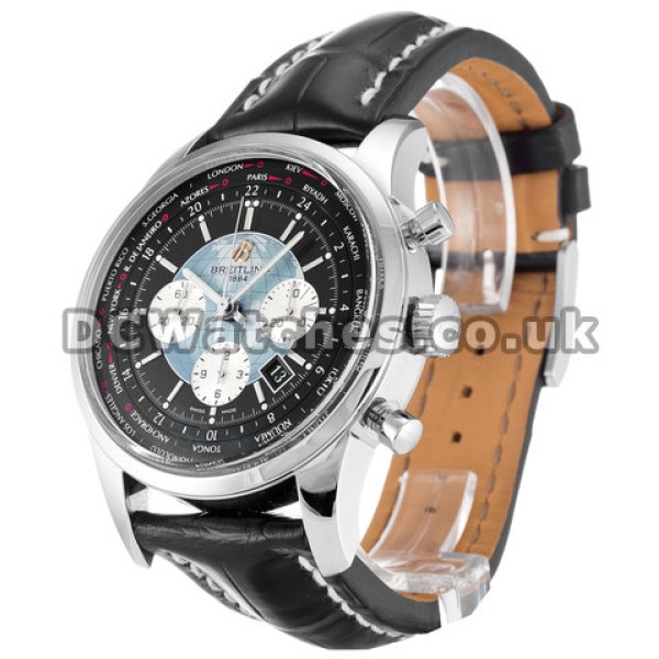 Best Copy Breitling Transocean Chronograph Black Crocodile Strap Black Baton Dial Watches