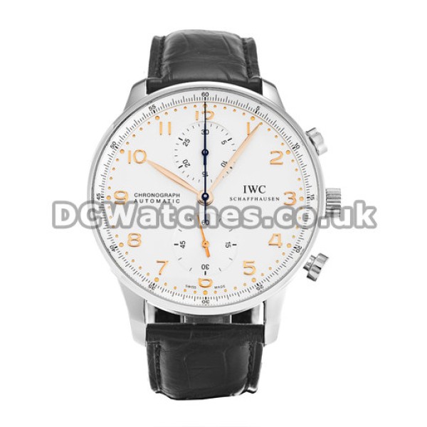 UK Top Silver Dial IWC Portuguese Chrono Replica Watches With Black Strap For Men