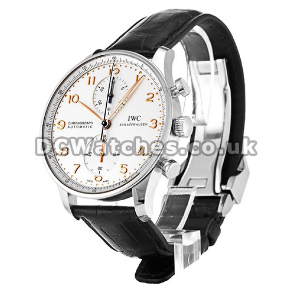 UK Top Silver Dial IWC Portuguese Chrono Replica Watches With Black Strap For Men