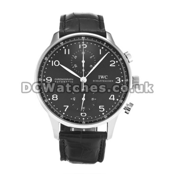 Cheap Swiss Steel Black Dial IWC Portuguese Chrono 39MM Replica Watches For Men