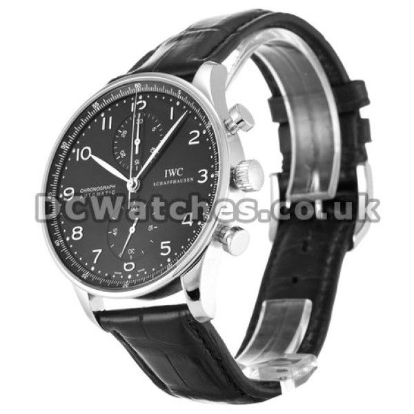 Cheap Swiss Steel Black Dial IWC Portuguese Chrono 39MM Replica Watches For Men