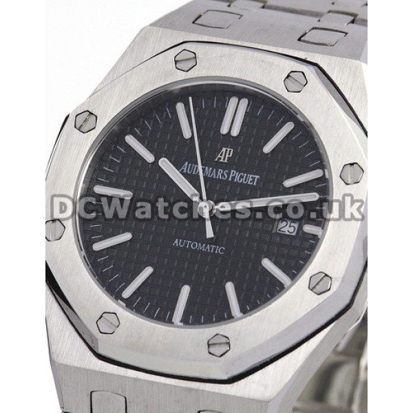 Sturdy Steel Audemars Piguet Royal Oak Black Dial Replica Watches For Men