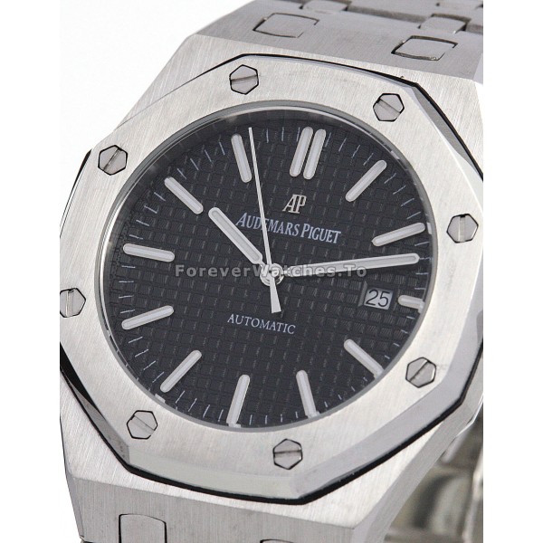 Sturdy Steel Audemars Piguet Royal Oak Black Dial Replica Watches For Men