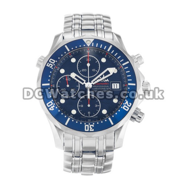Sturdy Blue Dial Omega Seamaster Chrono Diver Fake Watches For Men