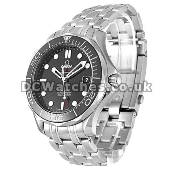Practical Silver Omega Seamaster 300M Black Dial Replica Watches For Men