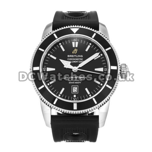 Black Dial Black Rubber Strap Replica Breitling SuperOcean Heritage Watches For UK Sale
