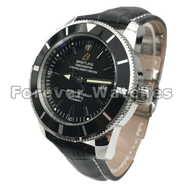 UK Black Leather Strap Breitling SuperOcean Heritage Black Dial Replica Watches