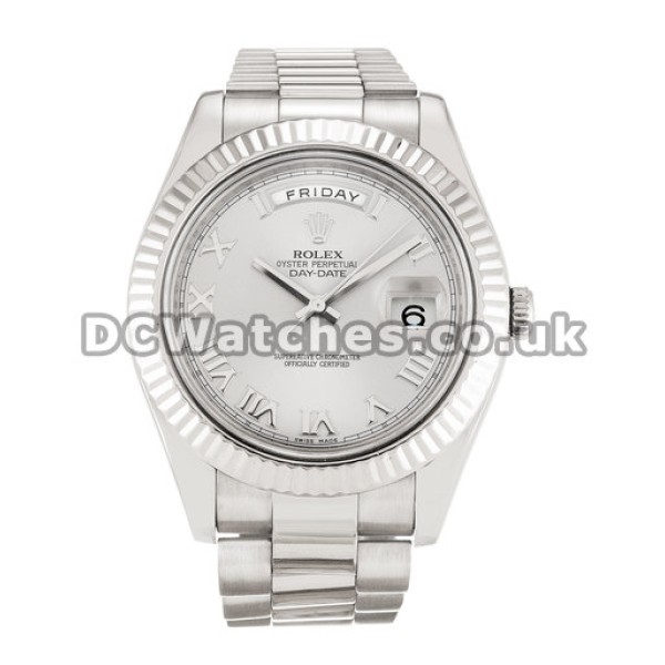 NEW Day-Date II 41 MM White Gold Case Silver Dial Replica Watches