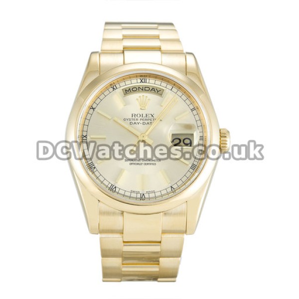 Classic Rolex Day-Date 36 MM Yellow Gold Case Replica Watches for Men