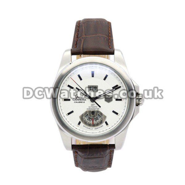 Crocodile Brown Strap Replica Tag Heuer Grand Carrera Fake Watches