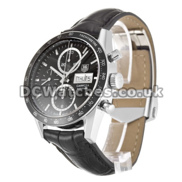 Black Leather Strap Tag Heuer Carrera Series Cheap Fake Watches For UK