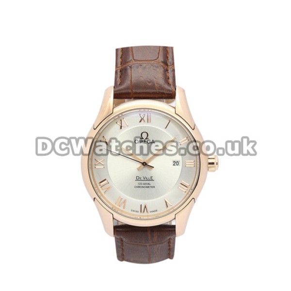 Omega De Ville Hour Vision 41 MM Rose gold Steel Case Brown Bracelet Replica Watches