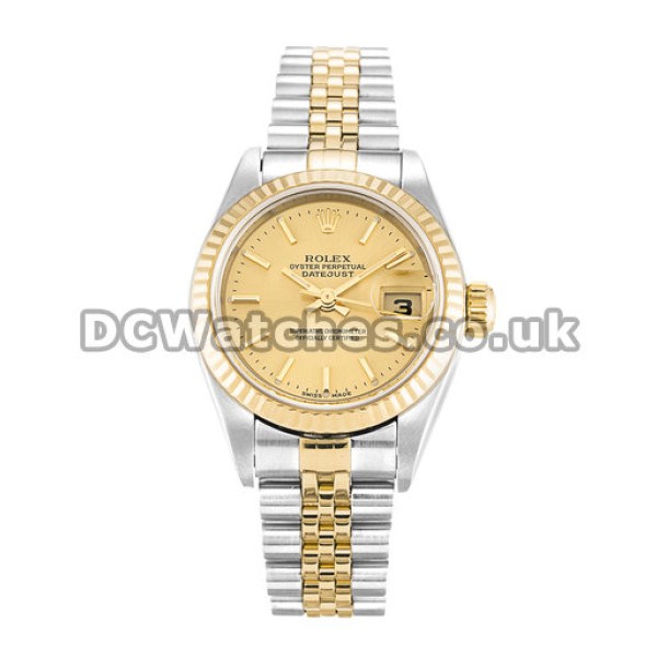 Best Rolex Datejust Champagne Baton Dial 26MM Steel & Yellow Gold Case Replica Watches