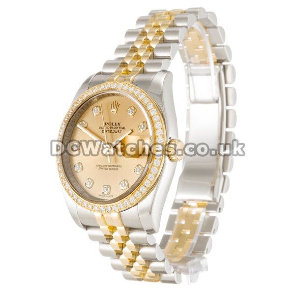 Copy Rolex Datejust 36MM Steel & Yellow Gold Case Diamonds Bezel Watches