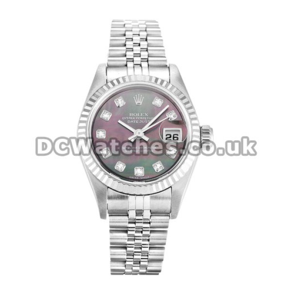 Buy Fake Rolex Datejust 26MM Steel & White Gold Case Black Diamond Dial Watches