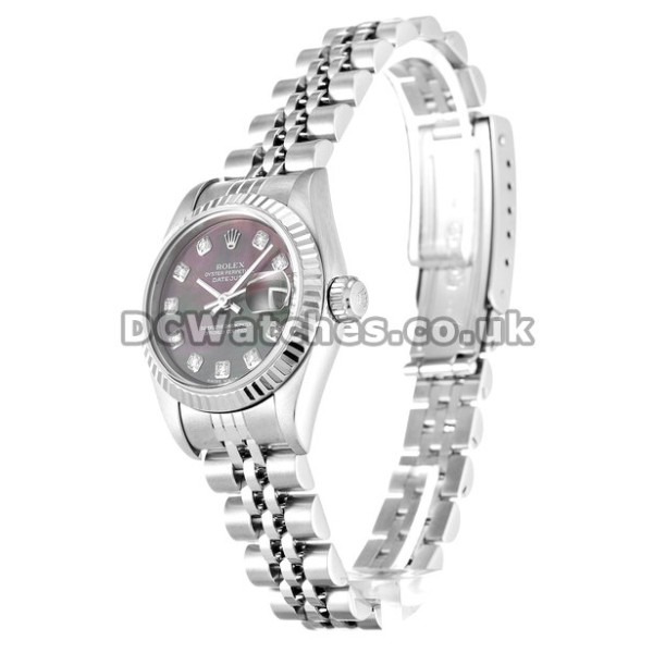 Buy Fake Rolex Datejust 26MM Steel & White Gold Case Black Diamond Dial Watches