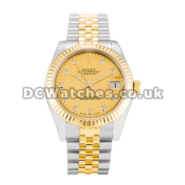 Sale Replica 31MM Rolex Datejust Champagne Goldust Diamond Dial Watches