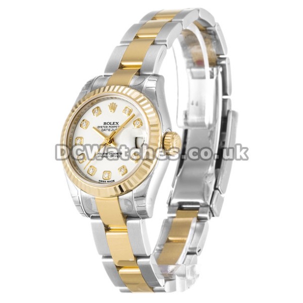 Trendy Fake Rolex Datejust White Diamond Dial Steel & Yellow Gold Watches