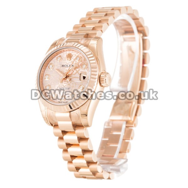 Popular Fake Rolex Datejust Lady 26MM Pink Gold Case Rose Gold Bracelet Watches