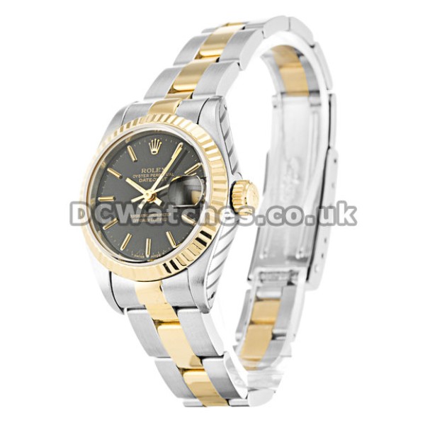 Superior Rolex Datejust Black Baton Dial Steel & Yellow Gold Case Fake Watches