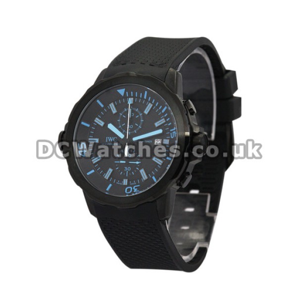 44 MM IWC Aquatimer Steel with PVD Coating Case Blue Hour Markers Replica Watches