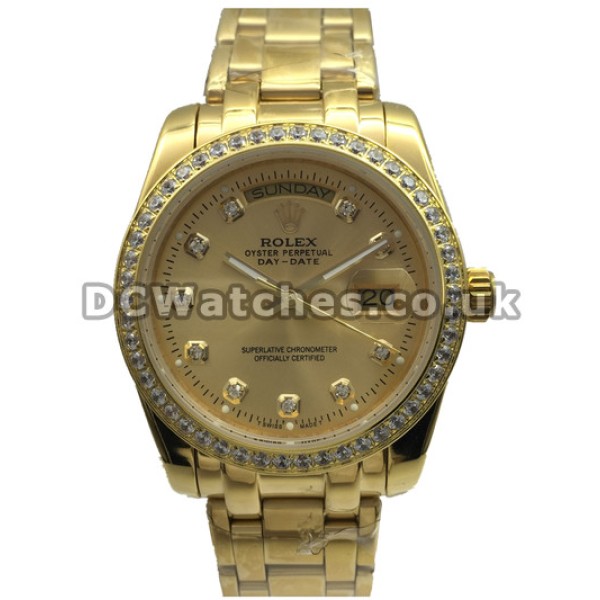 Charming Gold Steel Rolex Champagne Dial Day-Date Fake Watches
