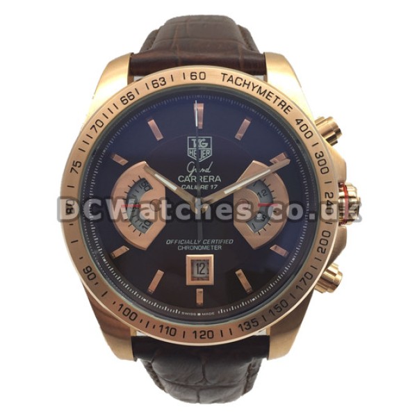 Luxury Red Steel Tag Heuer Grand Carrera Coffee Dial Quartz Fake Watches