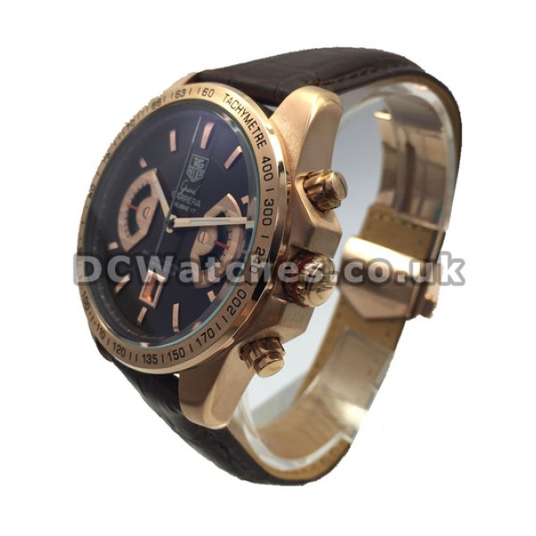 Luxury Red Steel Tag Heuer Grand Carrera Coffee Dial Quartz Fake Watches