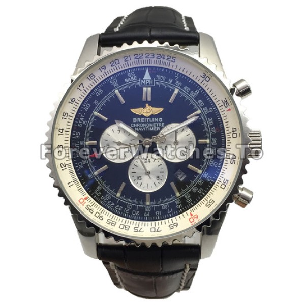 Best Steel UK Breitling Navitimer Copy Watches Black Strap For Men