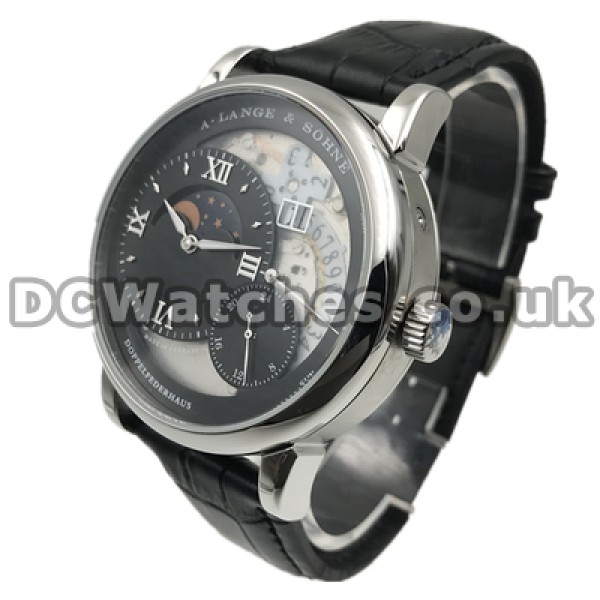 Novel Male Black Dials Replica A.Lange & Sohne Lange 1 Moon Phase Watches Sales With Steel Cases