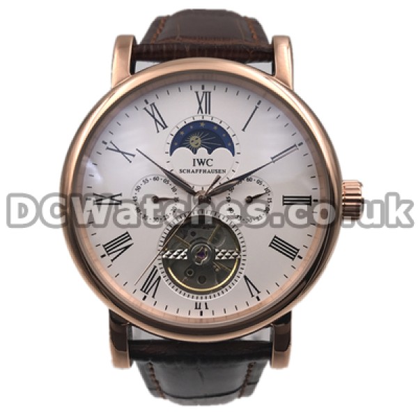 Functional Male 44MM IWC Portofino Fake Watches With Rose Gold Steel Cases Online Sales