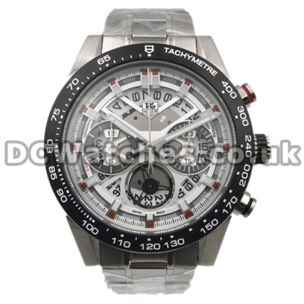 Sturdy Black Bezels Male 46MM Tag Heuer Carrera Fake Watches With White Dials