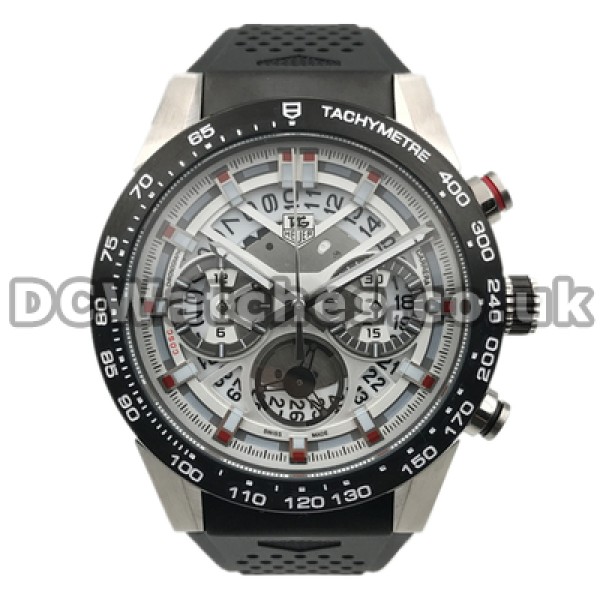 Functional 46MM White Dials Male Tag Heuer Carrera Fake Watches Sales With Black Rubber Straps