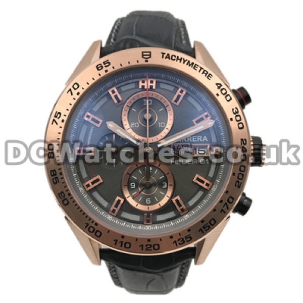 Attractive Rose Gold Steel Cases Fake Tag Heuer Carrera 46MM Quartz Movements Watches For Men