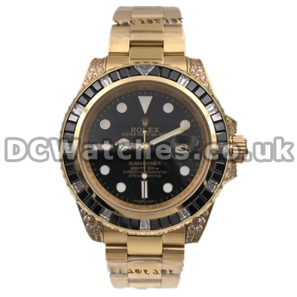 Valuable Gold Steel Bracelets Replica Rolex Submariner Watches For Men With Black Dials