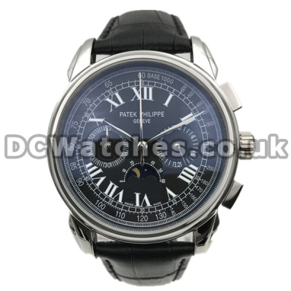 Functional Male Swiss Quartz Movements Fake Patek Philippe Classic Watches With Black Dials