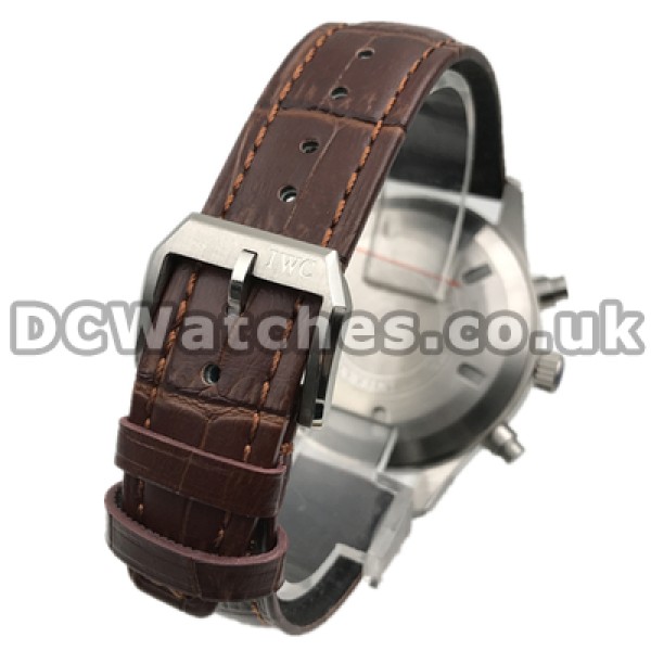 Delicate Black Arabic Numerals Male IWC Pilots Fake Watches Sales With Brown Crocodile Straps
