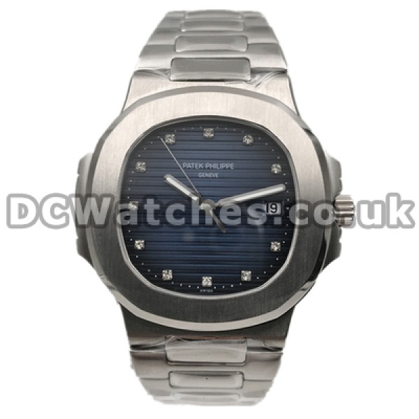 Shiny Diamond Indexes Male Patek Philippe Nautilus Replica Watches For Hot Sale With Blue Dials