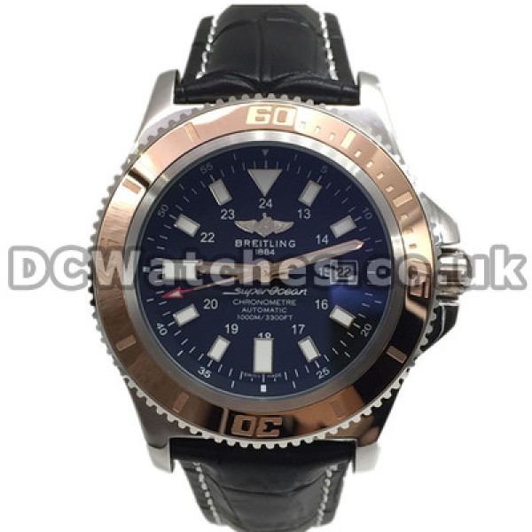 Black Dials Breitling SuperOcean Heritage Copy Watches With Black Cowhide Straps UK
