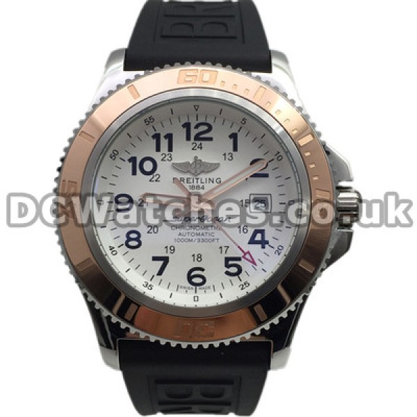 White Dials Breitling SuperOcean Heritage Replica Watches With Black Rubber Straps Sale For Men
