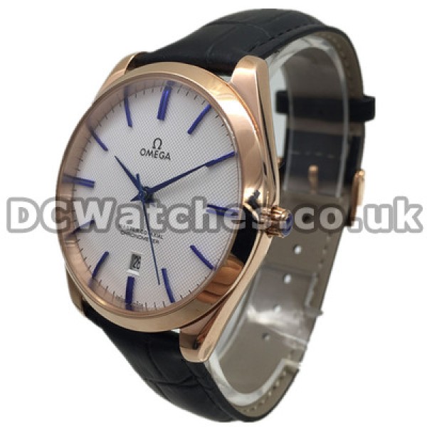Precious Rose Gold And Steel Omega De Ville Hour Vision Copy Watches With White Dials