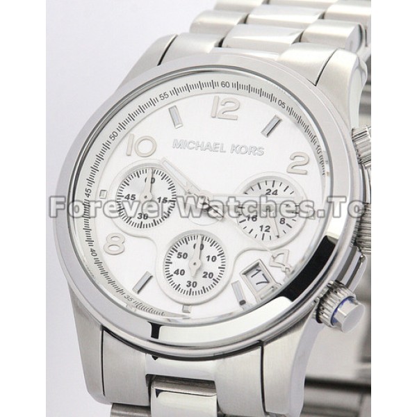 Sturdy 38MM Steel MICHAEL KORS Replica Watches With White Dials For UK