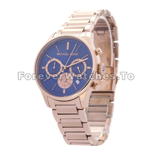 Distinctive Blue Dials MICHAEL KORS Replica Watches UK With Rose Gold Hands And Indexes