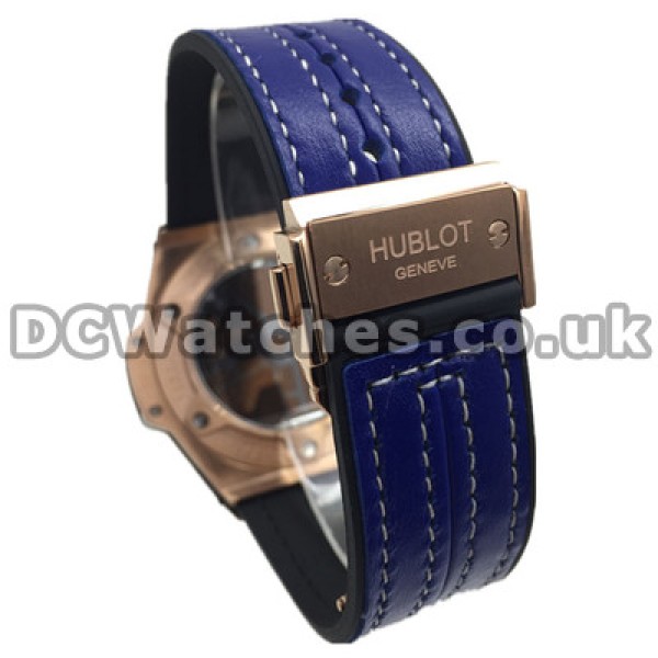 Complex Swiss Black Dials Hublot Replica Watches With Blue Arabic Numerals Hot Sale