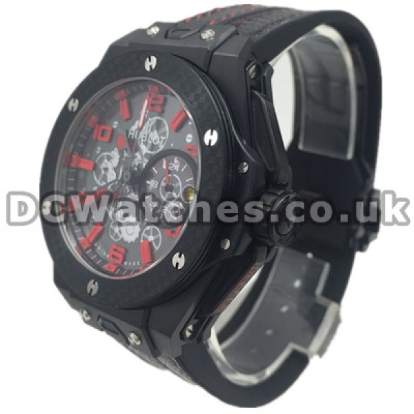 New Tungsten Steel Cases Hublot Quartz Replica Watches With Cool Black Cowhide Straps
