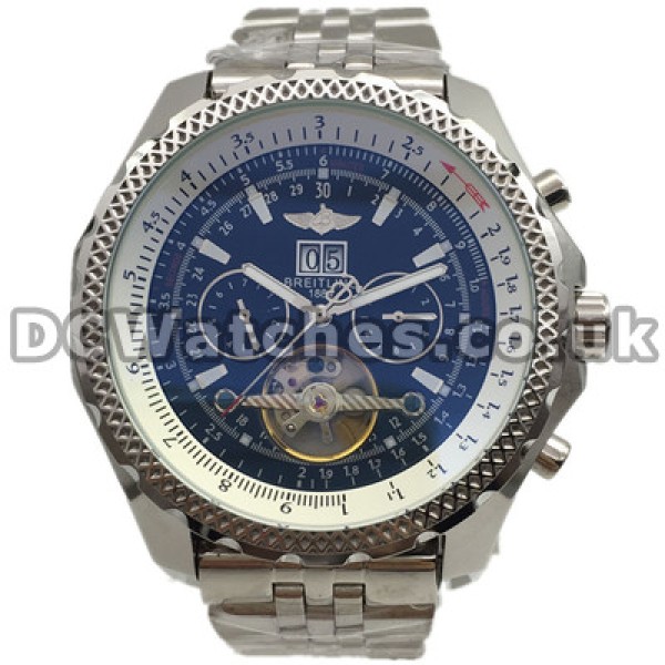 Popular 48MM UK Breitling Bentley Replica Watches With Blue Dials Sale For Men